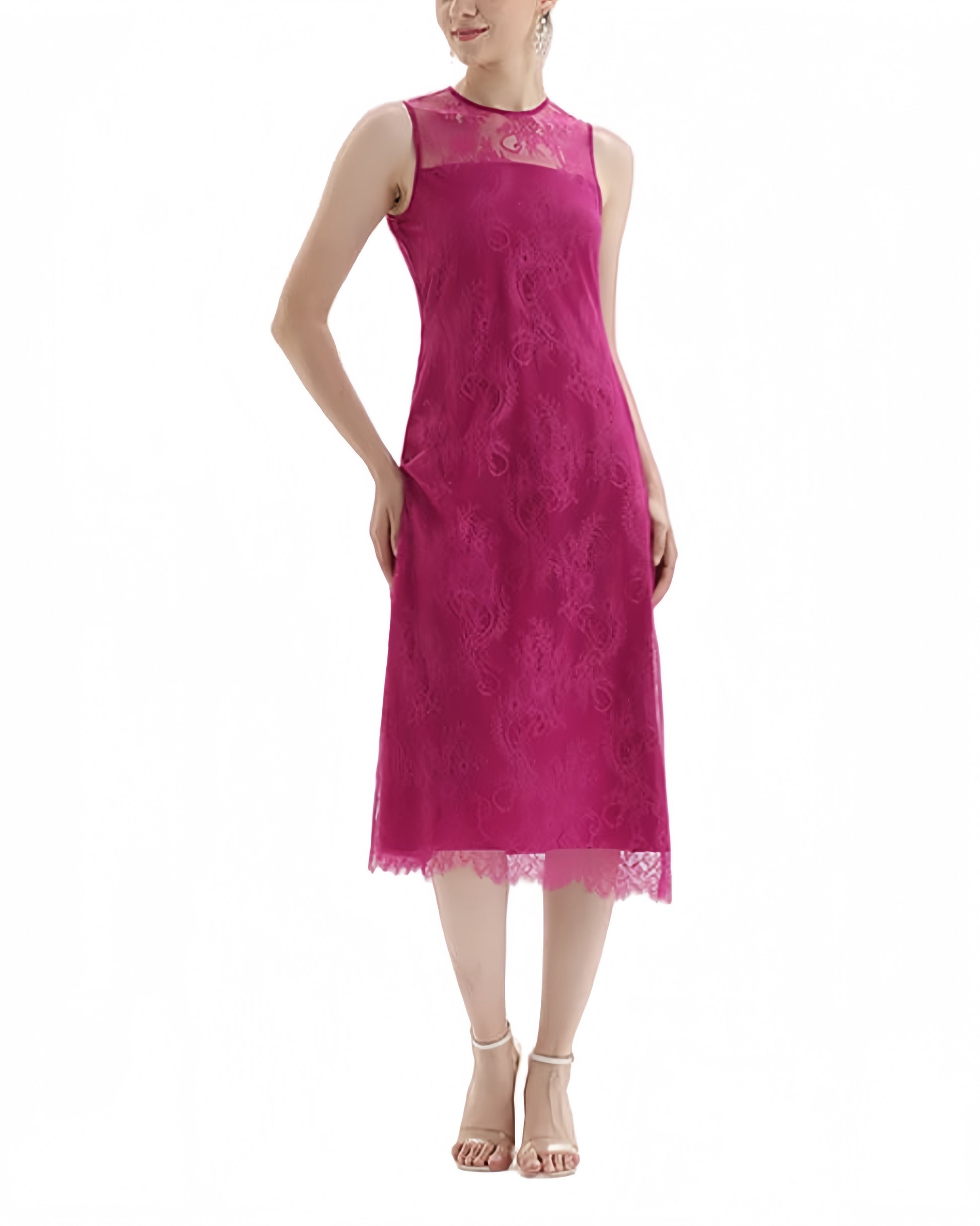 Floral Lace Sleeveless Straight-cut party midi dress
