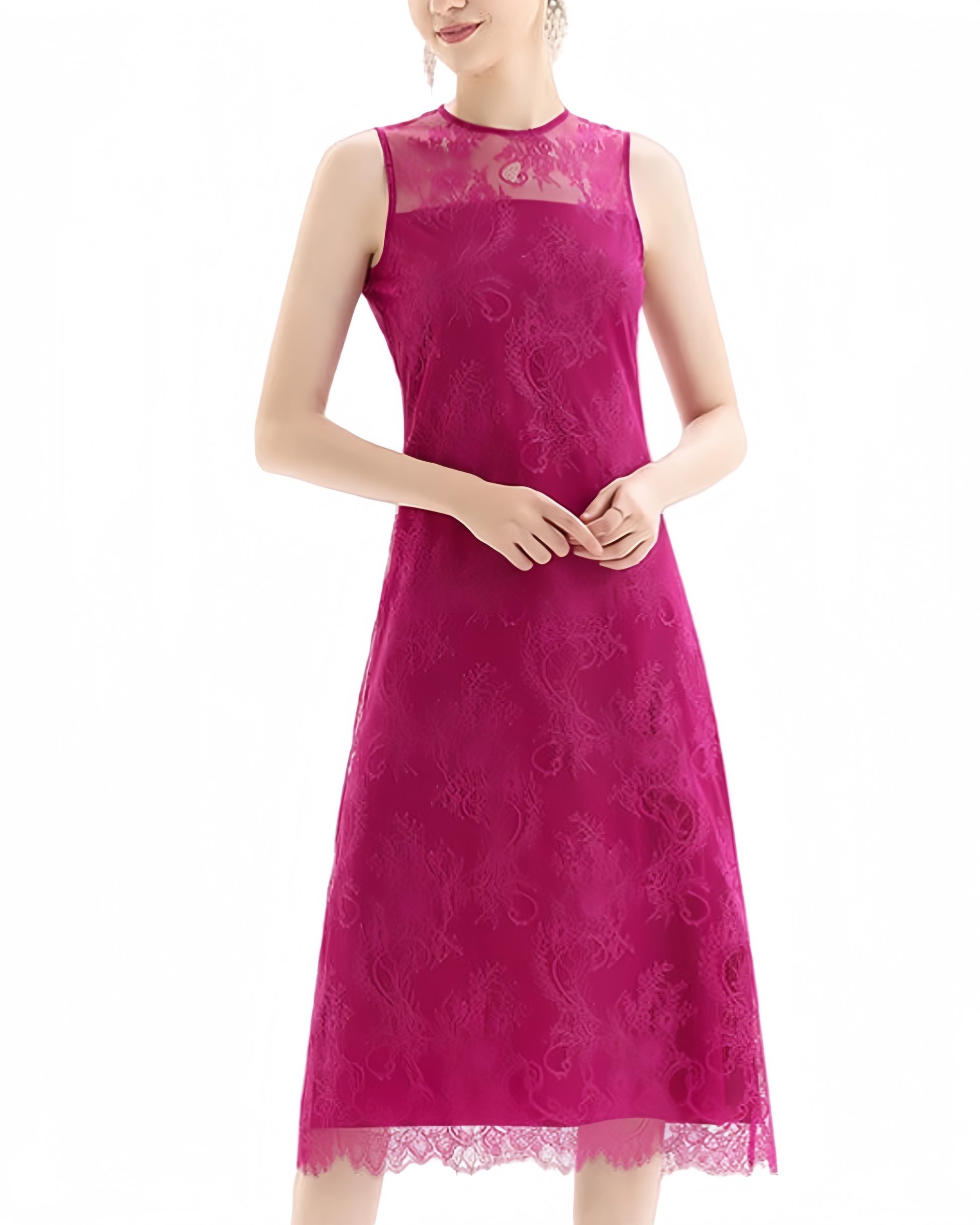 Floral Lace Sleeveless Straight-cut party midi dress