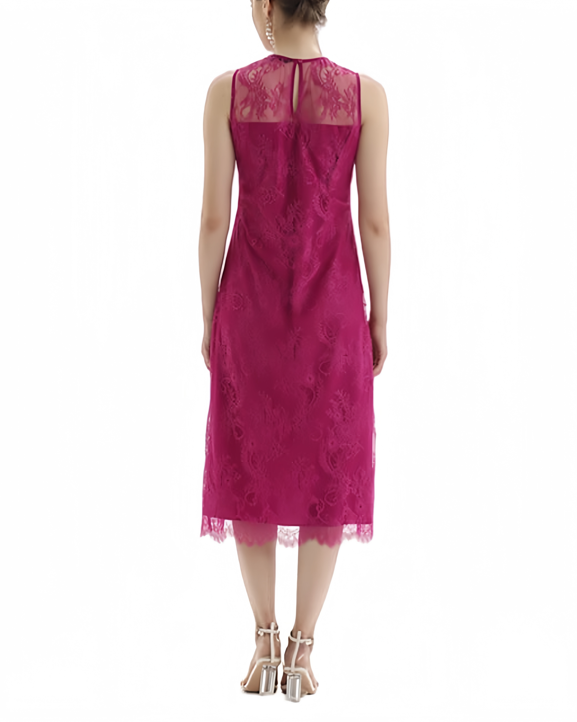 Floral Lace Sleeveless Straight-cut party midi dress