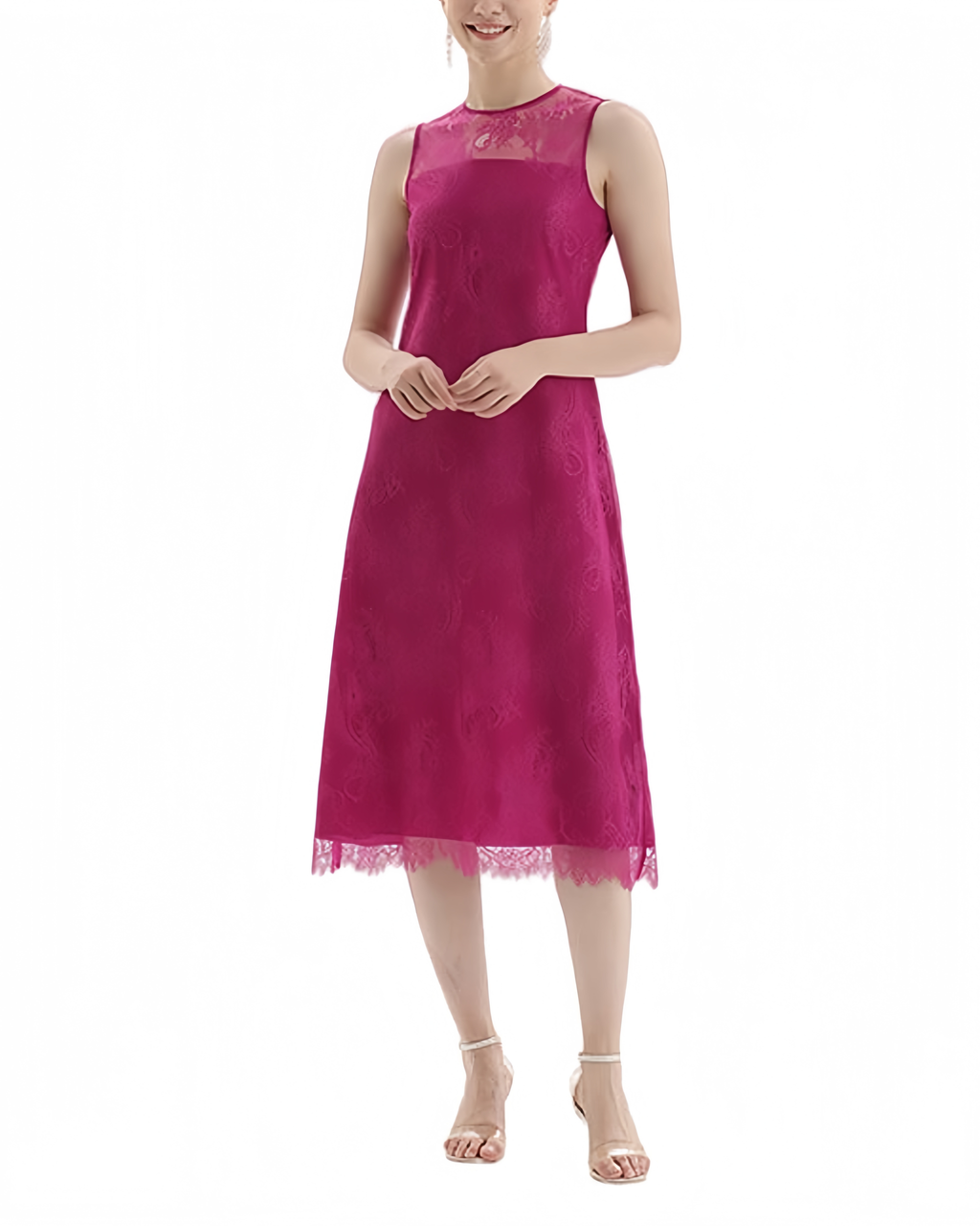 Floral Lace Sleeveless Straight-cut party midi dress