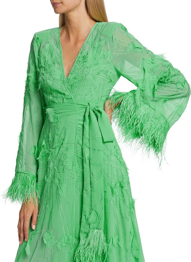 Feather-trim Voile Maxi Dress