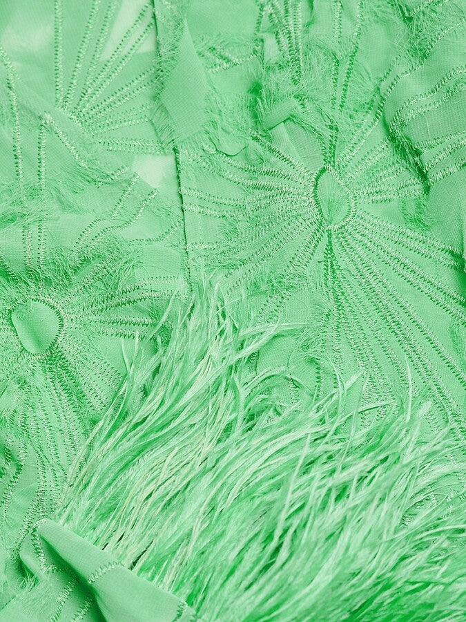 Feather-trim Voile Maxi Dress