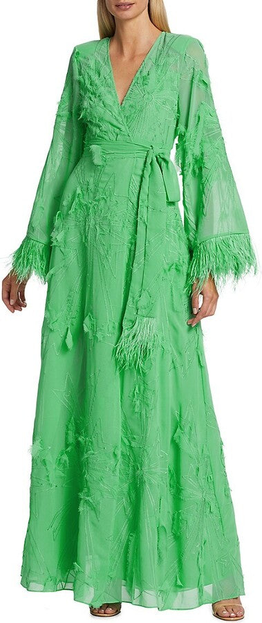 Feather-trim Voile Maxi Dress