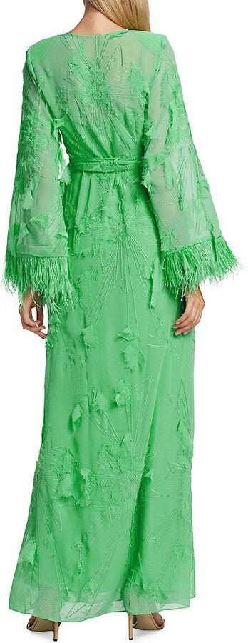 Feather-trim Voile Maxi Dress