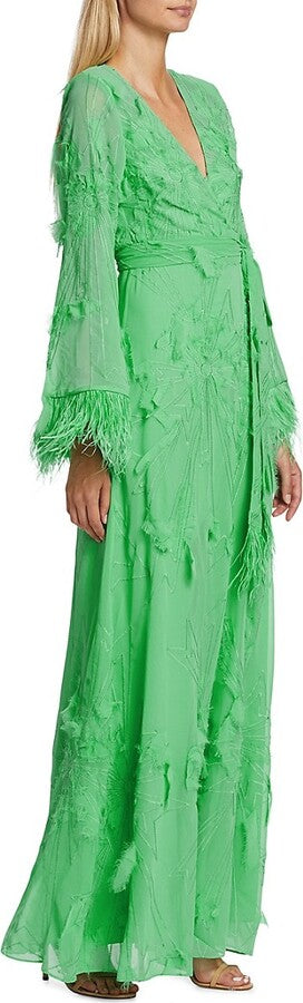 Feather-trim Voile Maxi Dress