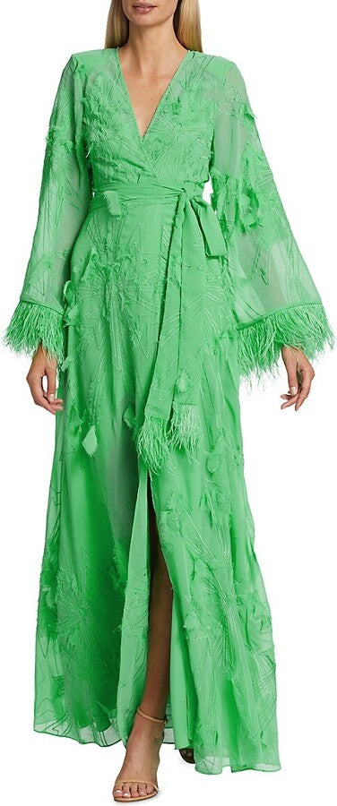 Feather-trim Voile Maxi Dress
